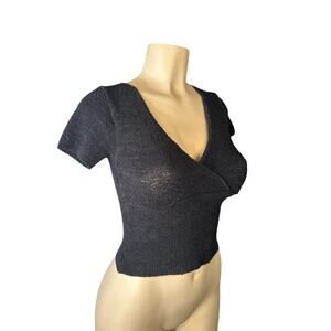 Vtg M Bette Paige Short Slv Wrap Chunky Knit Sweater Top Retro Rockabilly Pinup